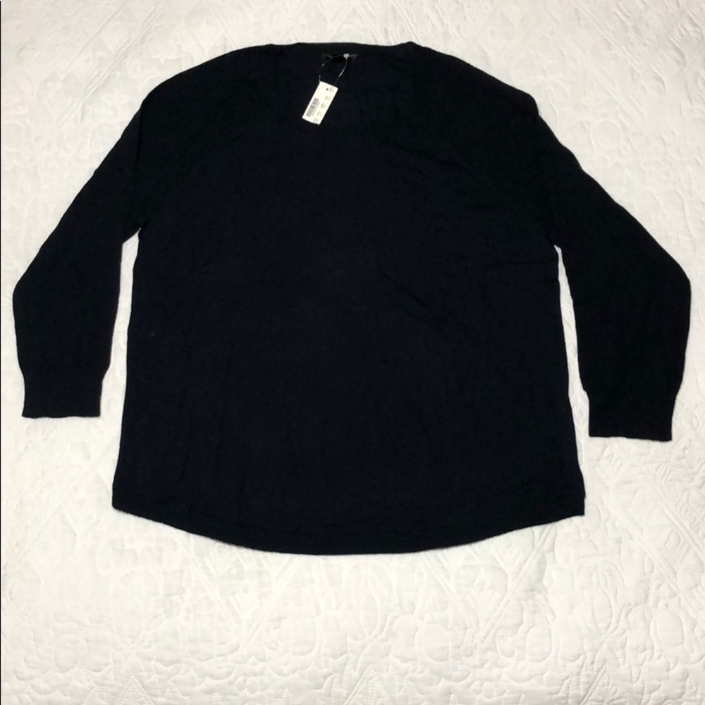 J Crew Wool Navy Baseball Sleeve Sweater sz L NWT